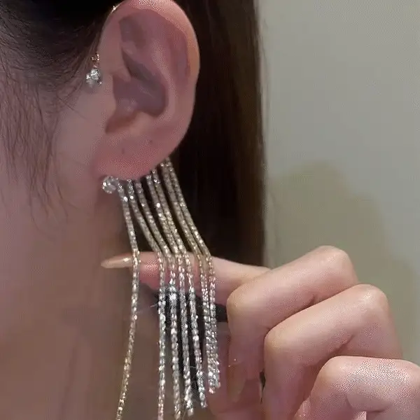 Sparkling Diamond Tassel Earrings